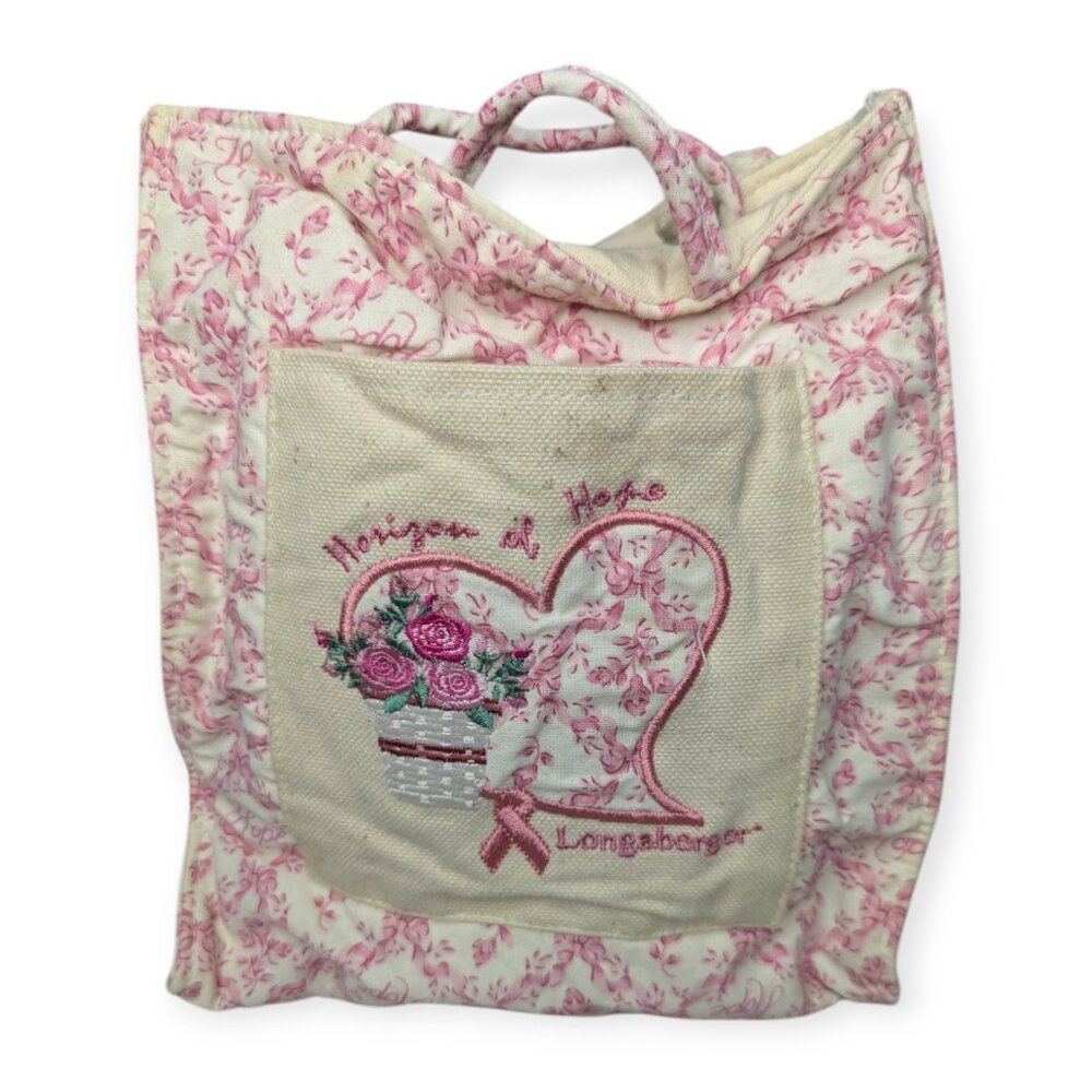 Longaberger Heart Horizon of Hope Pink & Cream Fabric Small Tote Bag 9"x8"x4"